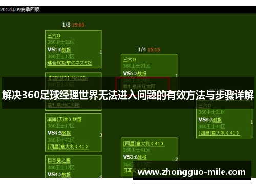 解决360足球经理世界无法进入问题的有效方法与步骤详解 解决360足球经理世界无法进入问题的有效方法与步骤详解